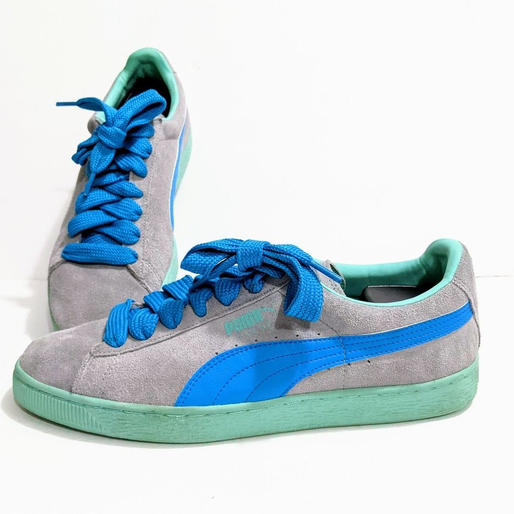 Men's Puma Suede Classic + LFS Limestone Atomic Blue Size 11.5 Athletic Shoes, P